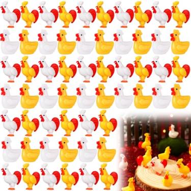 Imagem de Weysat 60 miniestátuas de galinha de galinha em miniatura de galo de resina para casa de bonecas, micro paisagem, jardins de fadas, faça você mesmo, decorações de topo de bolo de frango, presente de