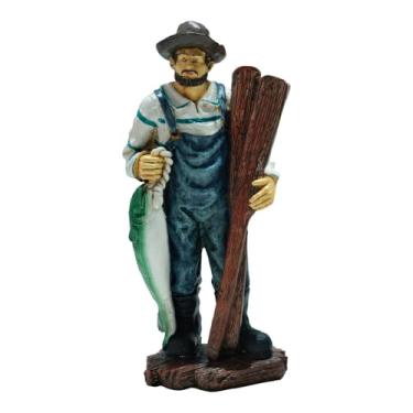 Imagem de KiBcsLic Estátua de Pescador, Figura Decorativa para Mesa, Ornamento para Interiores, Presente de Natal, Escultura de Marinheiro em Resina para o Dia dos Pais, com Peixe