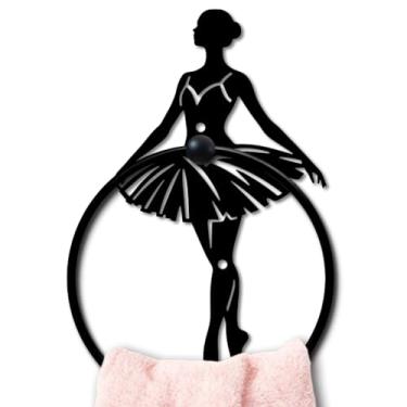 Imagem de MAYJOYDIY Anel de metal para toalha de balé redondo elegante bailarina suporte de toalha de mão gancho preto toalhas vintage organizador de parede para cozinha banheiro casa lavanderia decorações