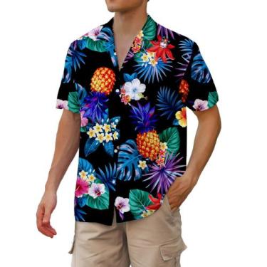 Imagem de Camisa havaiana cromante para homens de manga curta com estampa de aba