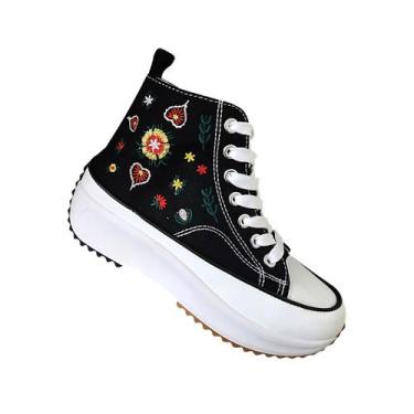 Imagem de Tênis feminino de lona preto Embr com plataforma  ajuste normal - Ligh