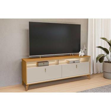Imagem de Rack Bancada P/ Tv Até 70 Pol Dubai C/ 2 Portas 2 Nichos E Led 160cm Tauari/off White Fosco - Linea Brasil