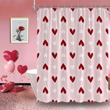 Imagem de AEMBEE Cortina de chuveiro para dia dos namorados, rosa, vermelho, branco, coração, romântico, amor, tecido, cortinas decorativas de banheiro com ganchos, 177,8 cm L x 180 cm A