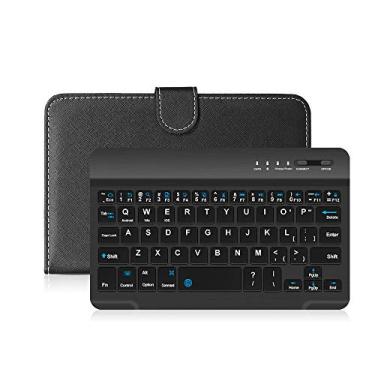 Imagem de Domary Teclado sem fio BT portátil de couro pu com capa protetora para telefones celulares de 4,5-6,8 polegadas teclado preto