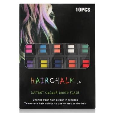Imagem de Conjunto de pente de giz de cabelo - Corante de realce de arco-íris DIY temporário não tóxico para crianças, 10 cores vibrantes e vibrantes, eco seguro sem bagunça lavável, lavável, cores de calcário de cabelo