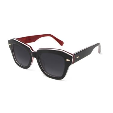 Imagem de JRLLFD Óculos de sol de acetato feminino UV400 polarizado com rebite para homens (preto e vermelho)