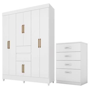 Imagem de Kit Guarda Roupa Casal Com Espelho 8 Portas Munique Cômoda Astral Branco