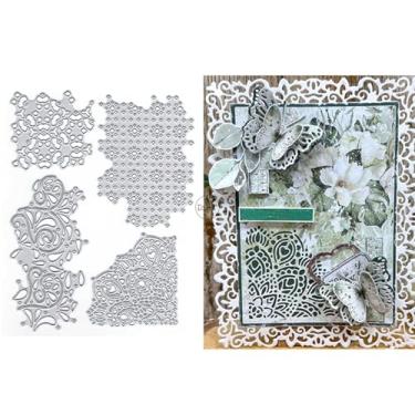 Imagem de DzIxY Quatro tipos de matrizes de corte de metal retrô de renda para kit de confecção de cartões, papel em relevo, recortes, scrapbook, máquina, estêncil, bolsos de armazenamento, suprimentos