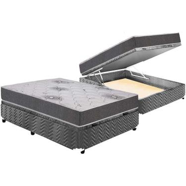 Imagem de Cama Box Baú Casal: Colchão Espuma D33 Polar Pérola Premium + Base CRC Suede Gray(138x188)