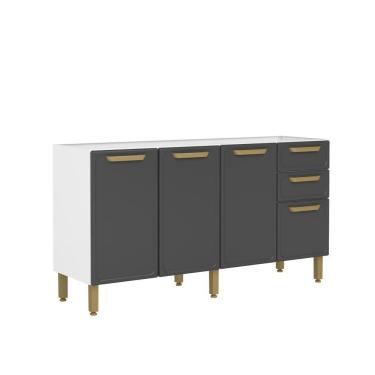 Imagem de Balcão De Cozinha Em Aço 160cm 4 Ptas 2 Gav Bella Bertolini - Grafite/branco Grafite/branco