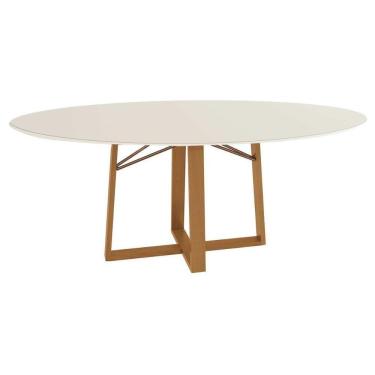 Imagem de Mesa De Sala Jantar Elma Premium Madeira Maciça C- Tampo Madeirado C- Vidro 180x105cm Carvalho-off White - Kappesberg