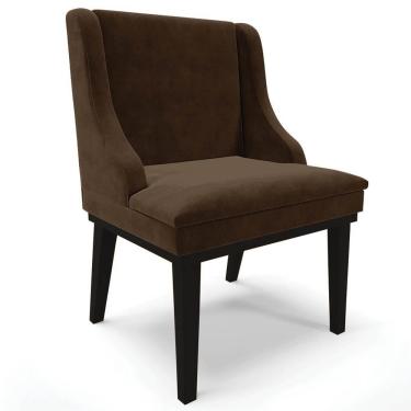 Imagem de Cadeira Estofada Para Sala De Jantar Base Fixa De Madeira Preto Lia Suede Marrom - Ibiza