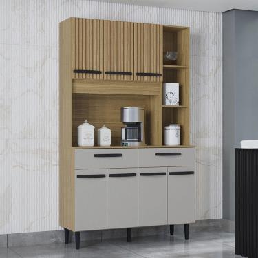 Imagem de Cozinha Compacta Malu 7 Portas E 2 Gavetas Poquema Damasco/ripado/offwhite