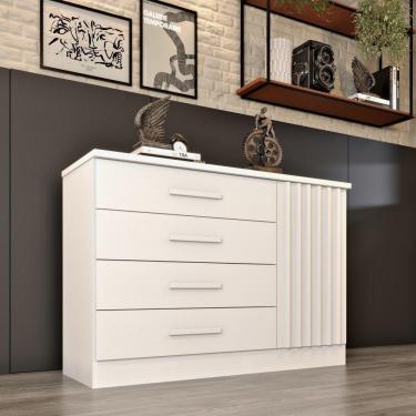 Imagem de Cômoda Barcelona 4 Gavetas E 1 Porta Ripada Tcil Neve