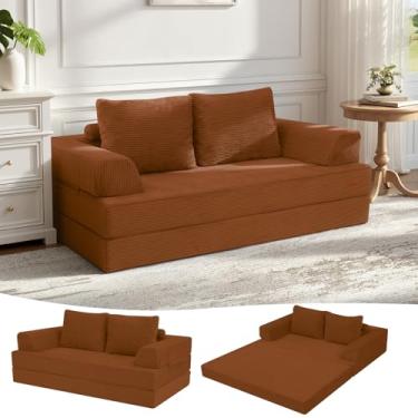 Imagem de COMAX Sofá-cama Queen conversível, sofá dobrável de veludo cotelê dobrável futon, colchão com travesseiros, sofá desossado confortável para sala de estar e quarto