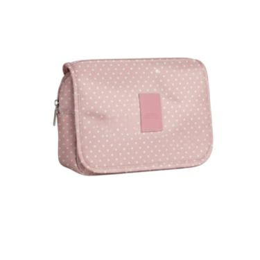 Imagem de Necessaire de Viagem Com Gancho, perfeito para maquiagens e cosméticos (Rosa com bolinhas brancas)