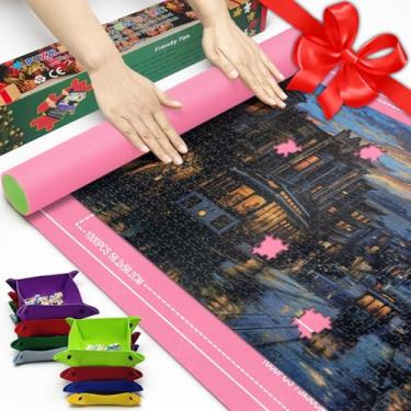 Imagem de Napzy Puzzle Matt Rollup Puzzles Organizer 1500 1000 500PCS Puzzled Mat Pink Has Gift Box Non-Slip Felt Jigsaw Matt Roll Up Puzzling Board for Jigsawn Keeper Saver with 8 Jigsaws Tray