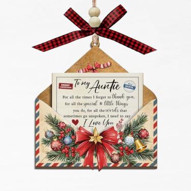 Imagem de To My Auntie Envelope Enfeite de Natal de madeira - Lembrança de envelope de Natal de madeira de 3 camadas com agradecimento - Presente de decoração de férias para tia de sobrinha ou sobrinho