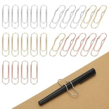 Imagem de PATIKIL 24 peças de clipes de suporte de caneta para notebook, clipe de caneta de metal de 7 x 1,7 cm para prancheta de escritório, jornal, organizadores de mesa de casa, ouro/prata/ouro rosa