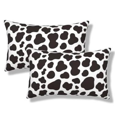 Imagem de NOCTILYRA Capas de almofada lombar com estampa de vaca animal 30,5 x 50,8 cm, conjunto de 2 fronhas brancas e pretas de pelúcia, capa de almofada retangular, fronhas decorativas para cama e sofá