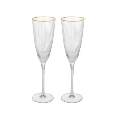 Imagem de WOLFF - Conjunto 2 Taças para Champanhe de Vidro Com Borda Dourada Lines 300ml