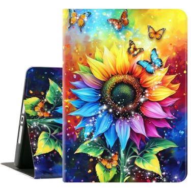 Imagem de Capa para iPad 9ª geração, iPad 8ª geração, iPad 7ª geração, iPad 10,2 polegadas, proteção à prova de choque, visão multiângulo com suporte ajustável, despertar/hibernar automaticamente, girassóis com