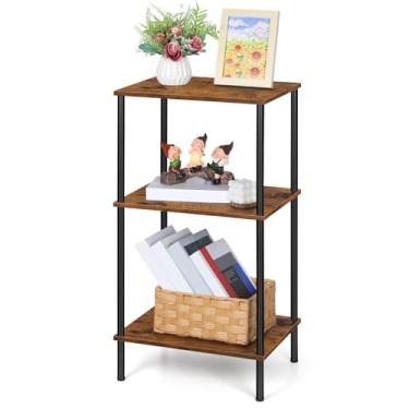 Imagem de ETELI Mesa de canto alta mesa lateral de 3 níveis com armazenamento pequena mesa de cabeceira para espaços pequenos sala de estar quarto mesa fina de 3 níveis para escritório