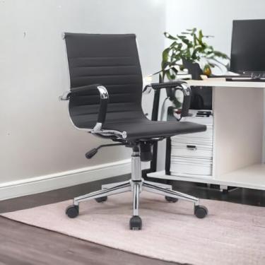 Imagem de Cadeira de Trabalho Diretor em Couro Preta com Braços Cromados