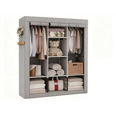 Imagem de Guarda Roupa Dobrável Armário Organizador Multiuso Roupeiro Cabideiro Sapateira- Roupeiro com Capa Protetora para Quarto e Viagem(CINZA,CASAL)