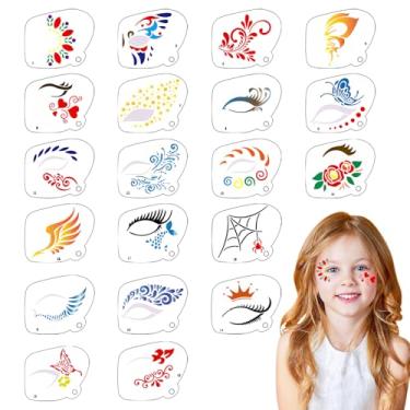 Imagem de 20 peças de estênceis de pintura corporal facial, reutilizáveis para festas de Halloween e maquiagem infantil