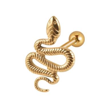 Imagem de Niaspi Anel de barra de língua de serpente para mulheres e homens em aço inoxidável piercing piercing joia declaração cobra internamente roscada barra reta halteres joias corporais, 14g, Aço