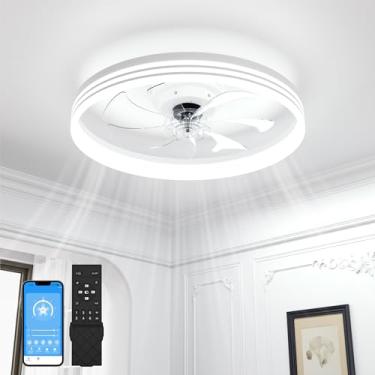 Imagem de VOLISUN Ventiladores De Teto Perfil Baixo Com Luzes E Controle Remoto, Luminária Embutida 23,6 Pol., Ventilador Fandelier Ajuste Intensidade Luz 3000K-6501K, Led Branco Sem Lâminas Para Quarto