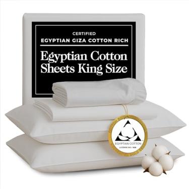 Imagem de TLC NY Lençóis King Size de cetim de algodão egípcio - 400 fios genuínos luxuosos - Naturalmente crocante, respirável, amigo da pele e refrescantes - Mais macios após cada lavagem - Certificado