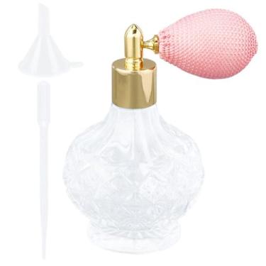Imagem de SCOLAND Frasco de spray atomizador vintage de 100 ml, frascos de perfume transparentes, recarregáveis, vazios, bomba de vidro, ferramenta de maquiagem com conta-gotas de funil para óleo de loção de