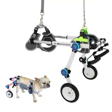 Imagem de HGTRH Cadeira de rodas dobrável para cães, leve, auxiliar de mobilidade para animais de estimação com altura e largura ajustáveis, pneus de absorção de choque, fácil de usar para raças pequenas a