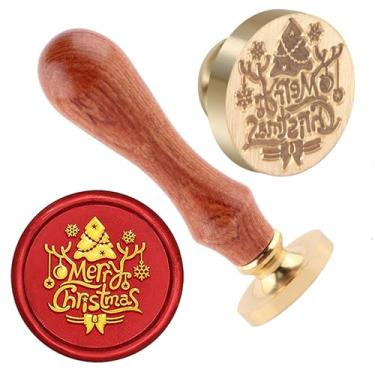Imagem de Selo de cera de Natal Carimbo de selagem de árvore de Natal latão e uma alça de madeira carimbos cabeça para cartões de natal convites de festa carta envelope cartões de felicitações presentes