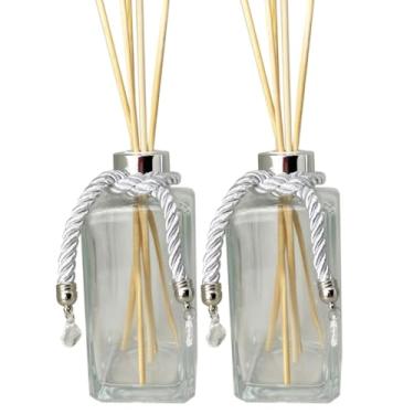 Imagem de Kit 2 Vidros Square Retangular 250ml – Difusor de Aromas Luxo com Varetas e Pingente Decorativo, Tampa Dourada/Prata(Prata)