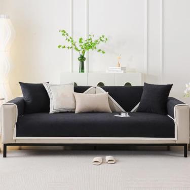 Imagem de Capas de sofá secionais em forma de L, impermeáveis e laváveis, capas de sofá para almofada de 3 assentos, capa de sofá à prova d'água preta 110 x 110