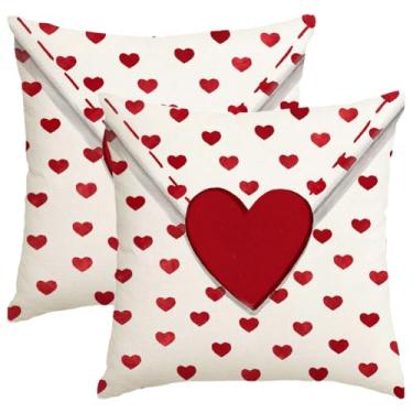 Imagem de ARGOOFG Conjunto de 2 capas de almofada para dia dos namorados, 50 x 50 cm, envelope de coração vermelho, para decoração de dia dos namorados, decorativas, para casa, sofá, pátio, branco