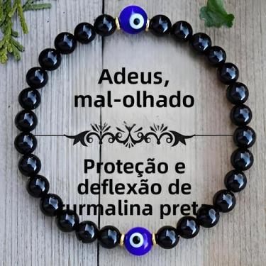 Imagem de Pulseira De Olho Grego De Turmalina Negra Cristal De Cura Alívio Do Es