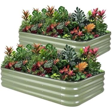 Imagem de 1MORE Cama de jardim elevada – Caixa de plantador galvanizada 12,5 x 7,5 x 1 para jardinagem ao ar livre, kit de cama elevada modular 4 em 1 com fita protetora, luvas para ervas, ideal para vegetais e