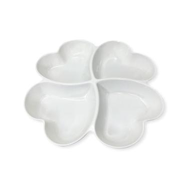 Imagem de Petisqueira Coração 4 Divisórias, Melamina, Branco, 27cm, Plástico, para Petiscos e Aperitivos
