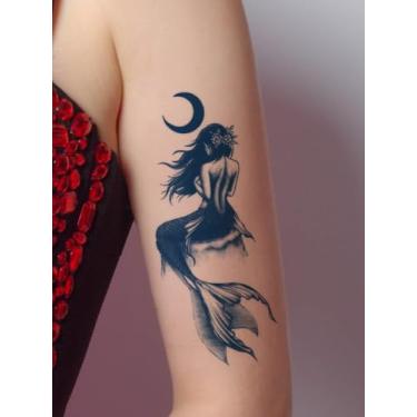 Imagem de Suco de ervas semipermanente mistério fantasia sereia minimalista tatuagem duradoura 14 dias sem sombreamento ombro braço corpo tatuagem adesivo tatuagem falsa 1 peça