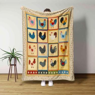 Imagem de Cobertor rústico de galinha – Cobertor de colcha com estampa de galo de galo de fazenda para sofá, cama, sofá – manta de lã leve e macia para fazendeiros, amantes de frango (150 x 199 cm)