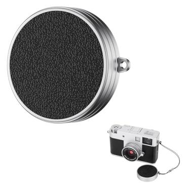 Imagem de JJC Protetor de tampa de lente de alumínio para câmera digital Fuji Fujifilm X Half XHalm, tampa de lente protetora com couro PU, material de EVA macio interior, com cordão antiperda, cor prata