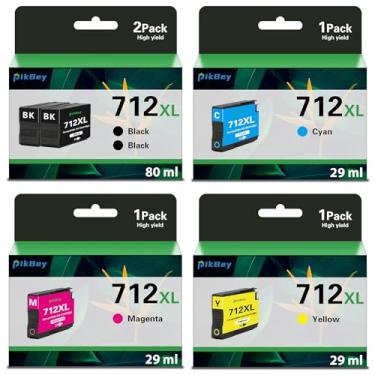 Imagem de PikBey Cartuchos de tinta 712XL, pacote com 5 (80 ml, 2 pretos/29 ml ciano/magenta/amarelo) cartuchos de tinta compatíveis com 712XL para impressora HP 712XL DesignJet T230 T650 T630 T210