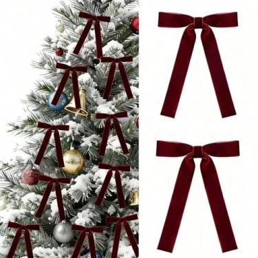 Imagem de ZFJSZMHH 24 peças de laços de árvore de Natal de veludo bordô de 2,5 cm de largura, 12,7 x 17,8 cm, laços rústicos para porta, guirlanda, lareiras, decoração de guirlanda, decoração de festa de Natal