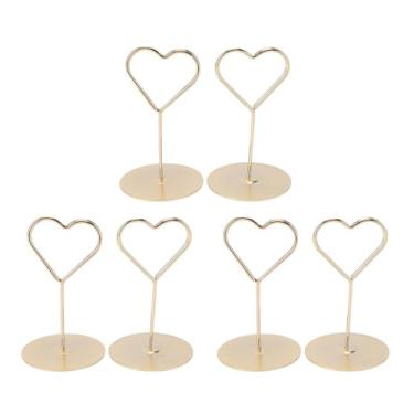Imagem de ZJchao 6 Peças Porta-números de Mesa, Porta-cartões de Lugar, Clipes de Porta-cartões de Nome Dourado Em Forma de Coração para Festa de Casamento, Notas de Escritório, Exibição de