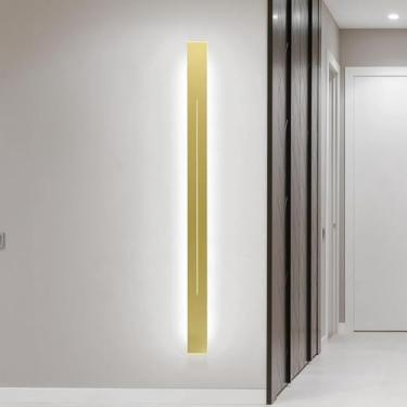 Imagem de GZZBMY LED apliques de parede modernos minimalistas longas candeeiros de parede metal acrílico interior iluminação para quarto cabeceira sala de estar escadas corredor (luz branca dourada, 120 cm)