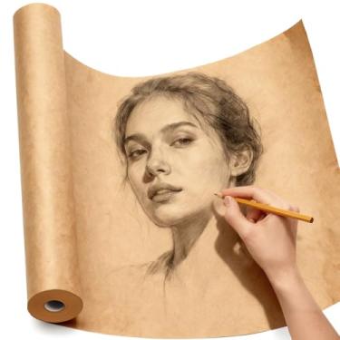 Imagem de PerkHomy Rolo de papel artesanal 38,1 cm x 1,524 cm (50') papel kraft para crianças arte em movimento cobertura de piso embalagem pintura desenho cavalete cartaz papel gráfico (marrom, 38,1 cm L x